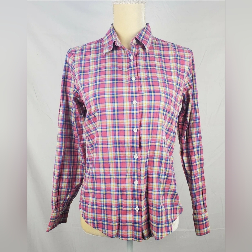 Brooks Brothers "346" Women's Pink Plaid Button-up Western Cotton Top sz 6